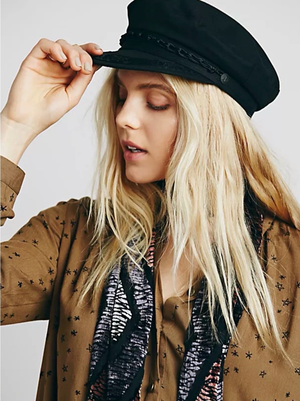 Free People Women’s Black Baker Boy Cap - Classic Casual Hat